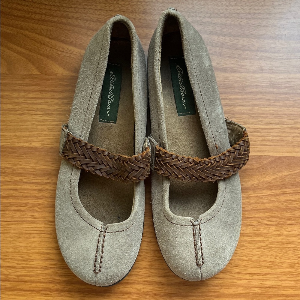 Eddie Bauer Women's Gray Suede Flats with Woven Strap